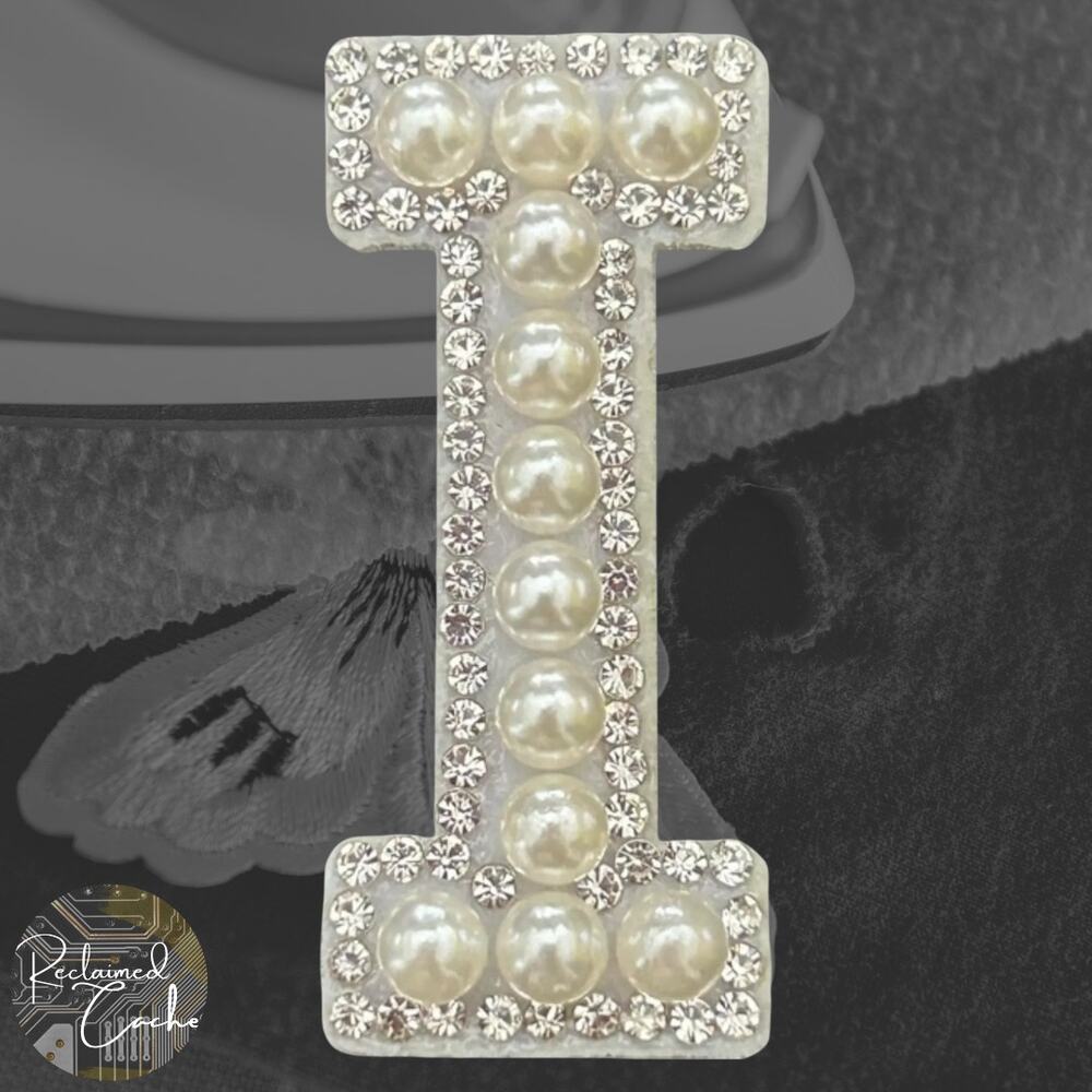 Letter I White Faux Pearl Iron On Patch
